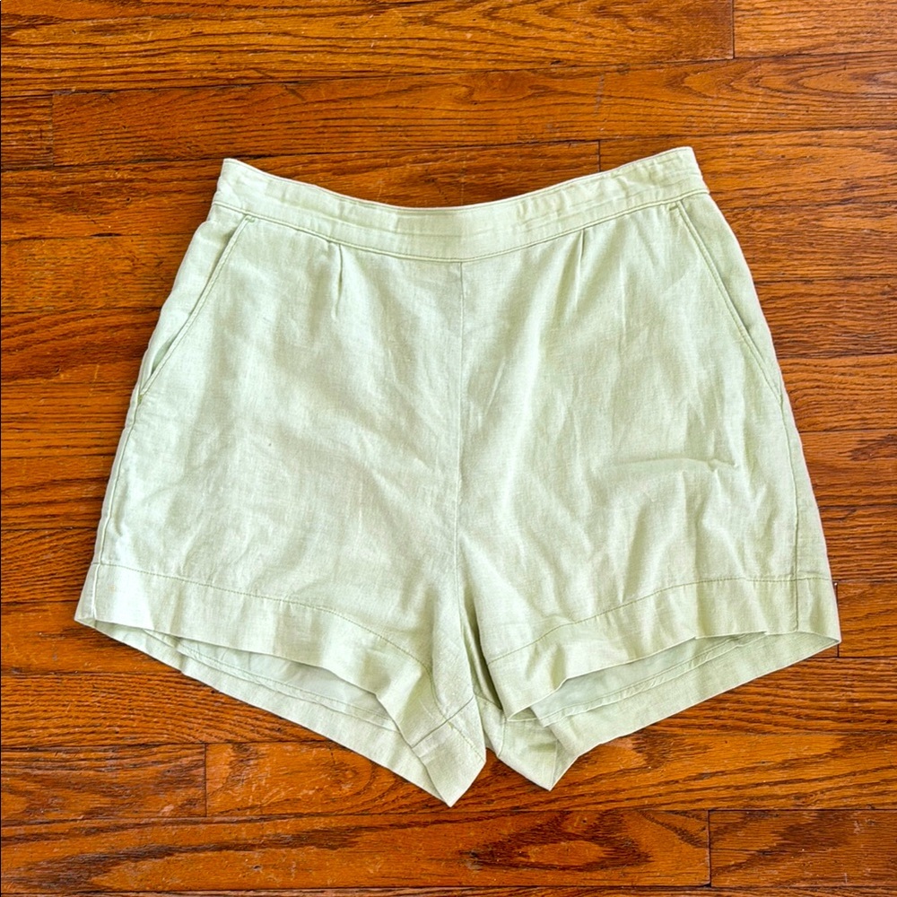 Abercrombie & Fitch High Waist Green Linen Shorts